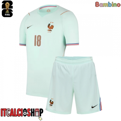 Francia Warren Zaire-Emery #18 Seconda Maglia Bambino Mondiali 2026 Manica Corta (+ Pantaloni corti)